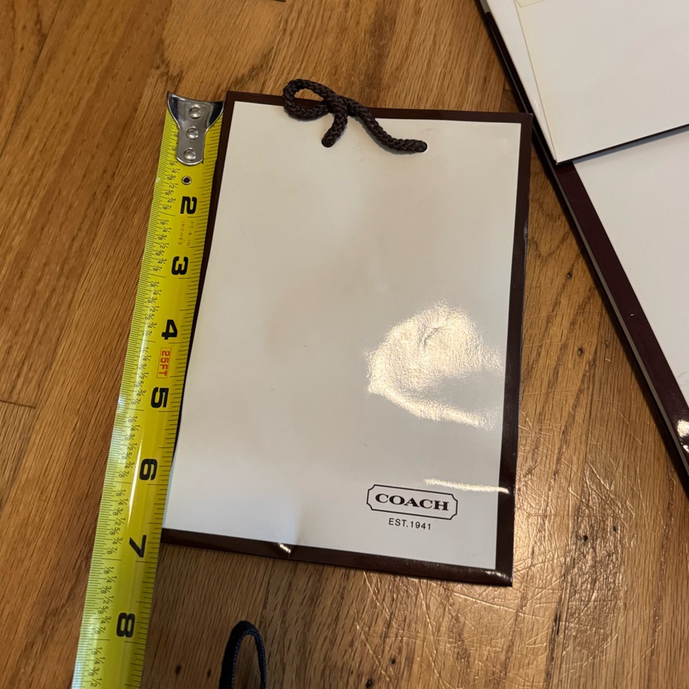 Coach Small White Gift Bag With Brown Trim And Red Interior View 3